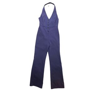 Urban Outfitters Navy Blue Backless Halter Plunge Fitted Jumpsuit Womens Size XS
